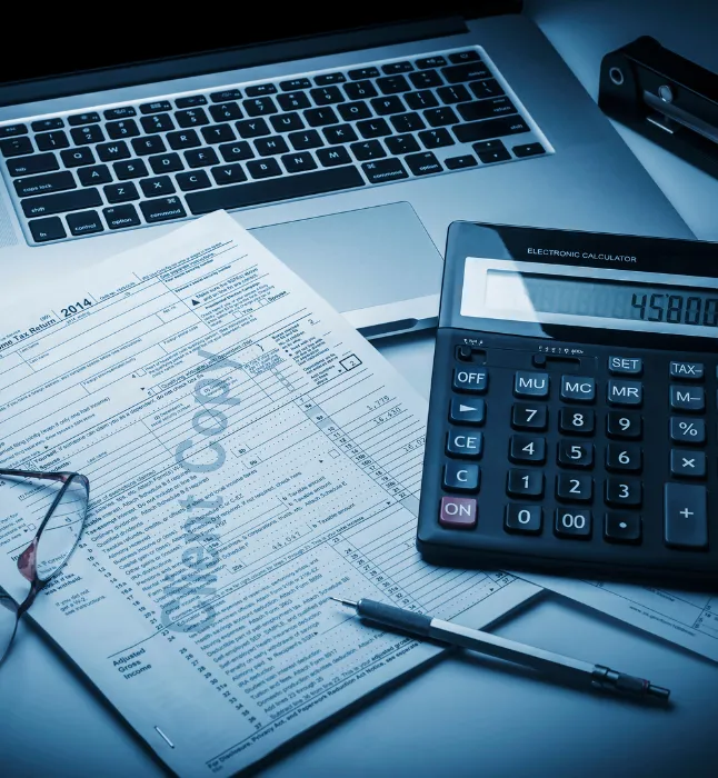 Accounting desk with calculator